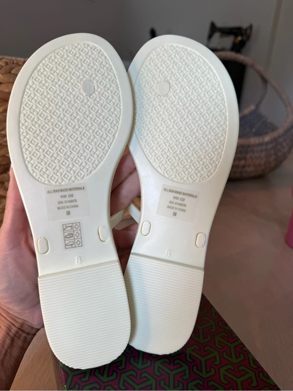 Tory Burch White Miller Logo Thong Sandals with Gold Medallion